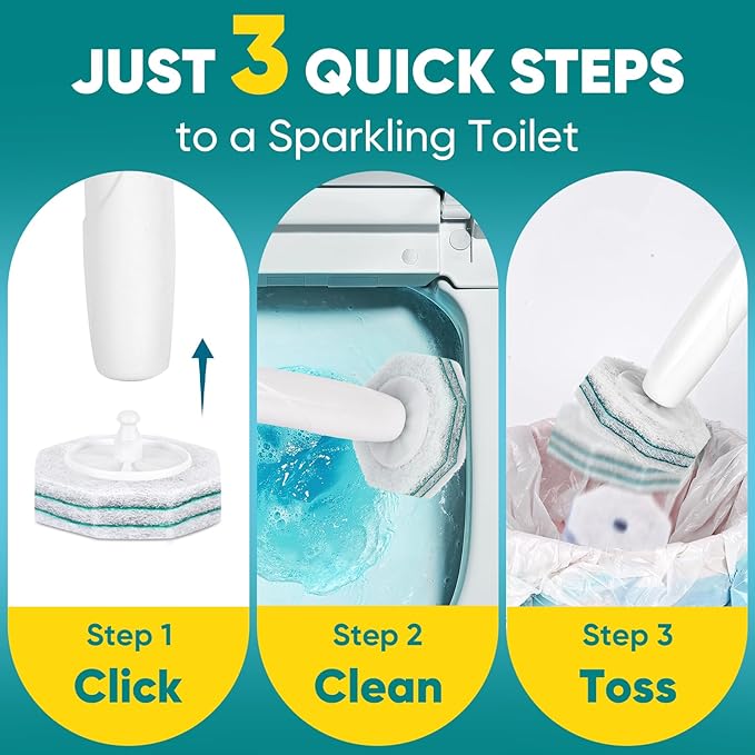 30Ct Aromative Toilet Brush Refills, Toilet Bowl Cleaner Refills, Double-Layer Cleaning Pads Added, Compatible with Most Toilet Brushes，Rainforest Scent（Patented）