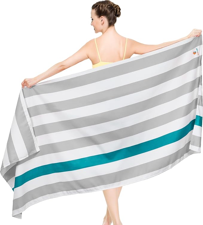 SUN CUBE Microfiber Beach Towel Quick Dry with Carry Bag, Gray 78x35 Inch