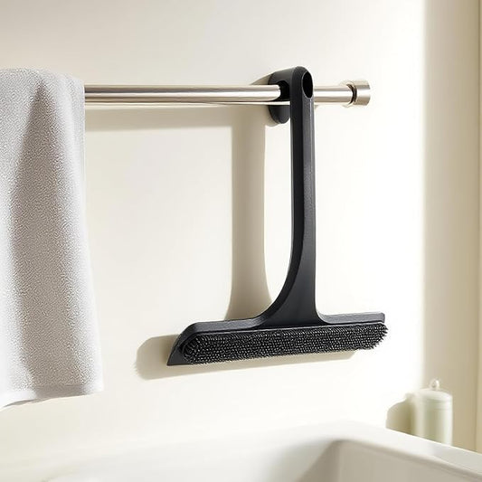 10.7“ Wide All-Purpose Shower Squeegee for Glass Doors, Squeegee for Shower Glass with Hook, Window Squeegee for Home, Small Squeegee for Shower, Bathroom, Car Glass, Mirror (Black)