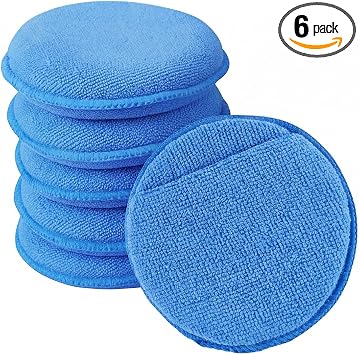 6PCS Car Wax Applicator Pad, 5 Inches Microfiber Vehicle Detail Polishing Pad with Finger Pocket, Round Auto Waxing Clea