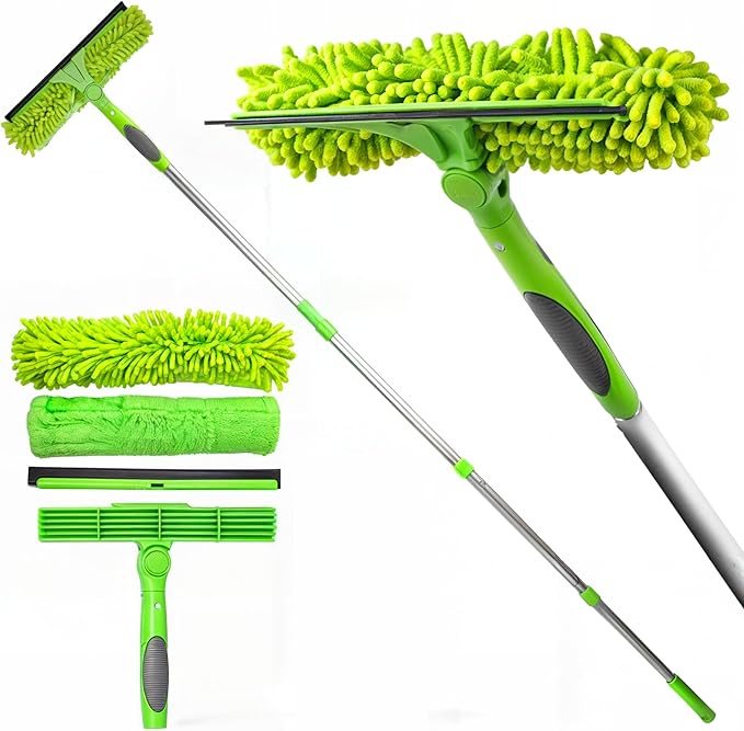 DSV Standard Professional Window Squeegee for Window Cleaning, 2 in 1 Rotatable Window Cleaning Squeegee Kit with Extension Pole, 62” Window Cleaning Tool for Indoor/Outdoor High Windows, Home, Car