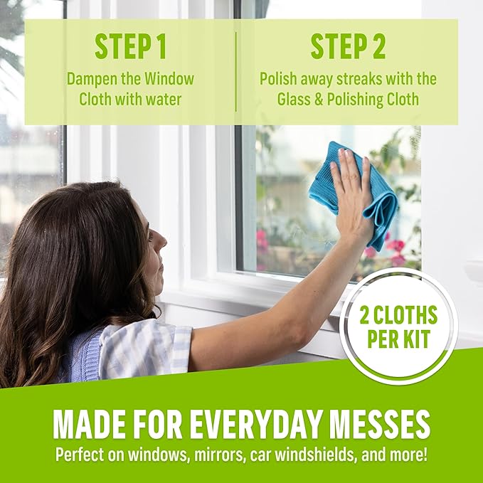 E-Cloth Microfiber Window Cleaning Cloth Kit - Glass Cleaning Cloth for Windows, Mirrors, Cars, Lenses, Eyeglasses, & More, Streak Free Clean, Machine Washable Reusable Towel - Alaskan Blue (2 Kits)