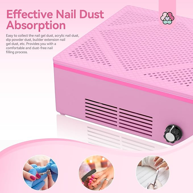 SAVILAND Nail Dust Collector, 60W Powerful Nail Vacuum Dust Collector with Brush, Compact Electric Dust Suction Machine with Reusable Filter Manicure Tool for Acrylic Nail Gel Polishing,Salon & Home