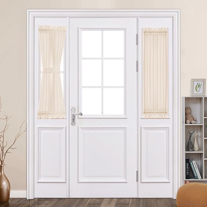 MIULEE 2 Panels Sidelight Curtains for French Door Sheer Panels Light Filtering Window Treatment for Narrow Door 25 x 40 Inches with Tieback - 2 Panels, Cream Beige