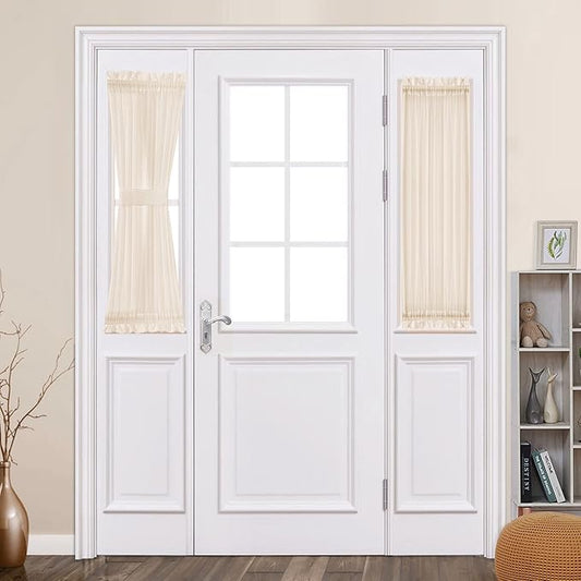 MIULEE 2 Panels Sidelight Curtains for French Door Sheer Panels Light Filtering Window Treatment for Narrow Door 25 x 40 Inches with Tieback - 2 Panels, Cream Beige