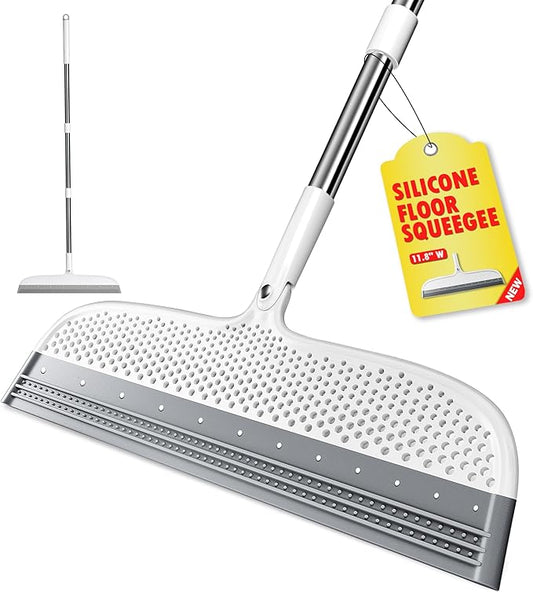 Silicone Floor Squeegee, 180° Rotating Air Broom, Squeegee for Floor with a Long Handle, Magic Broom for Water and Pet Hair Removal on Bathroom Floors, Tile, Deck and Glass, Indoor Cleaning Tool