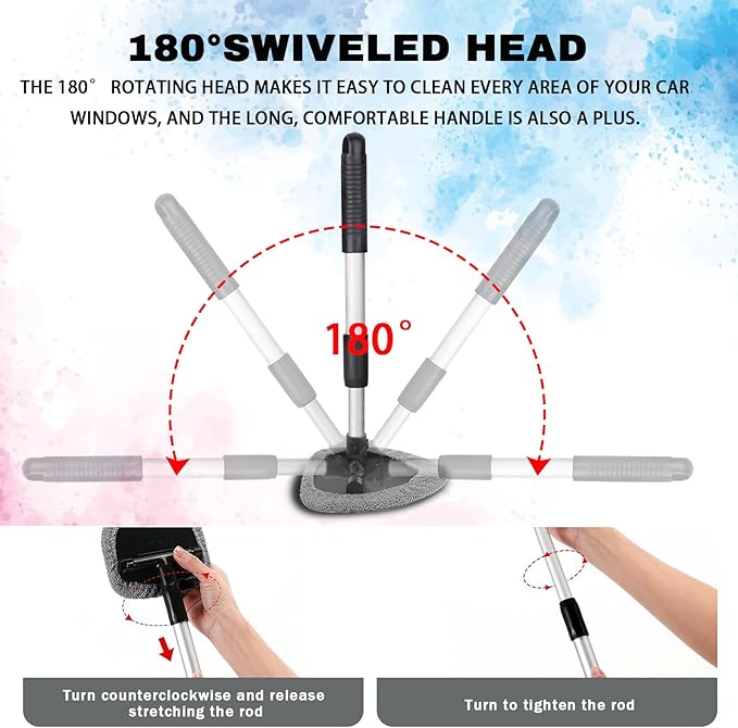 Windshield Cleaning Tool, Car Window Cleaner with Extendable Handle, 4 Microfiber Pads and Spray Bottle, Auto Interior Exterior Glass Wiper Cleaning Kit Universal for RV, SUV, Truck (Gray)