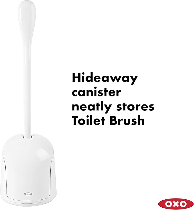 OXO Good Grips Compact Toilet Brush & Canister, Toilet Bowl Brush and Holder with Automatic Canister Door, Bathroom and Small Spaces Cleaning Supplies Essential (Pack of 2)
