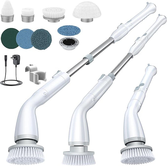 Electric Spin Scrubber, Cordless Cleaning Brush Scrubber with 7 Replaceable Brush Heads and Adjustable Extension Handle, IPX7 Waterproof Power Cleaning Brush for Bathroom Tub Floor Tile Shower