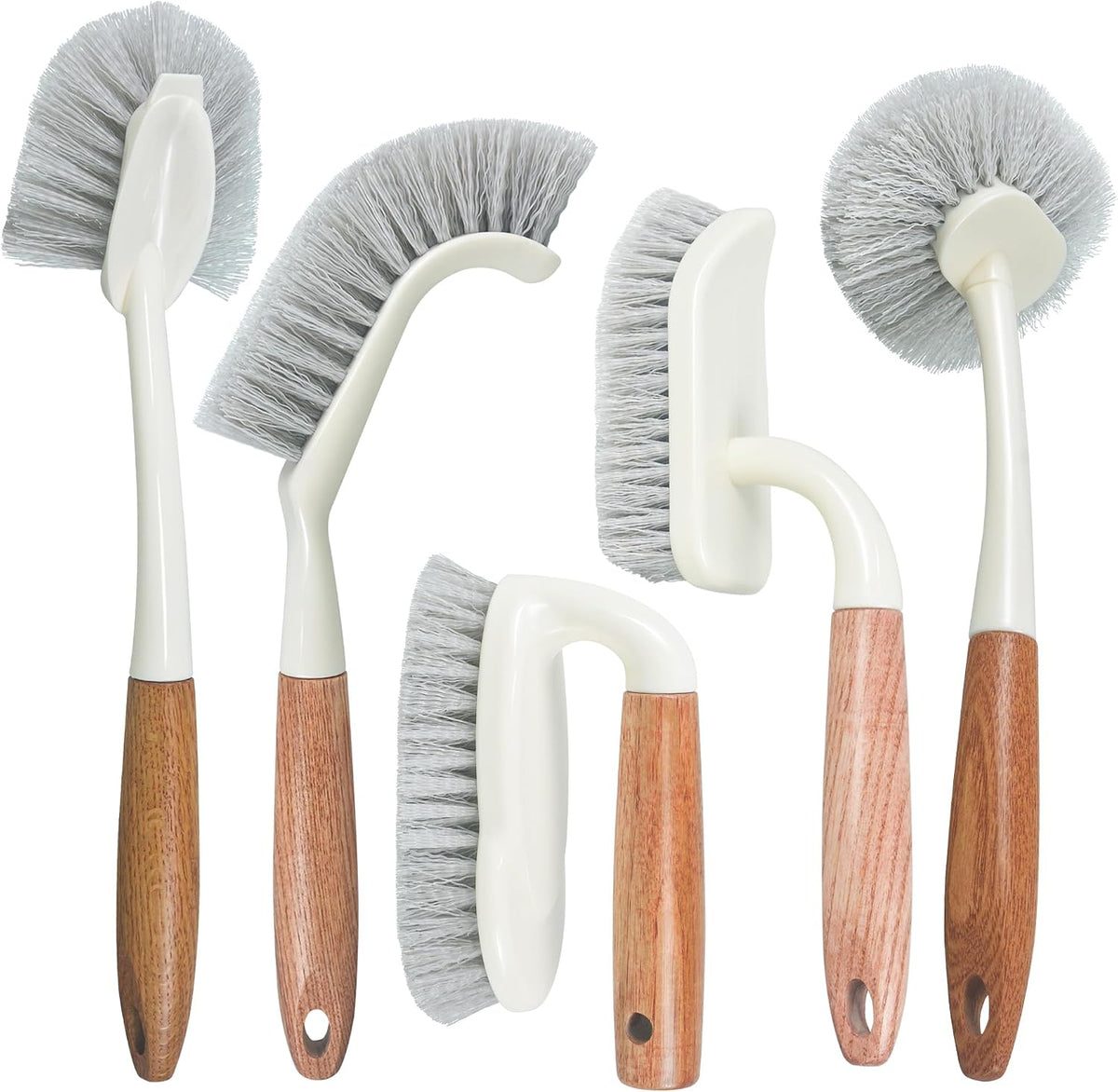 5-Pack Heavy Duty Scrub Brushes Set with Wooden Handles