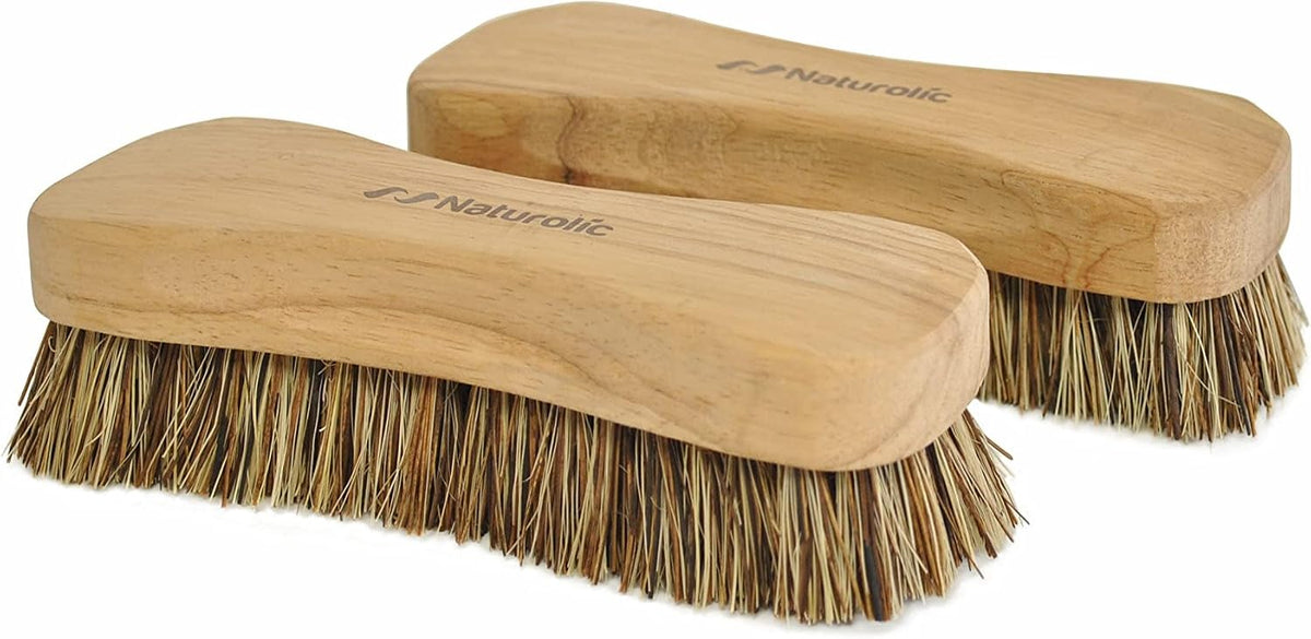 All-Natural Wooden Scrub Brush Set | Wooden Handle | Palmyra Bristle Brush for Cleaning | Eco Friendly Cleaning Products | Scrub Brush Set of 2