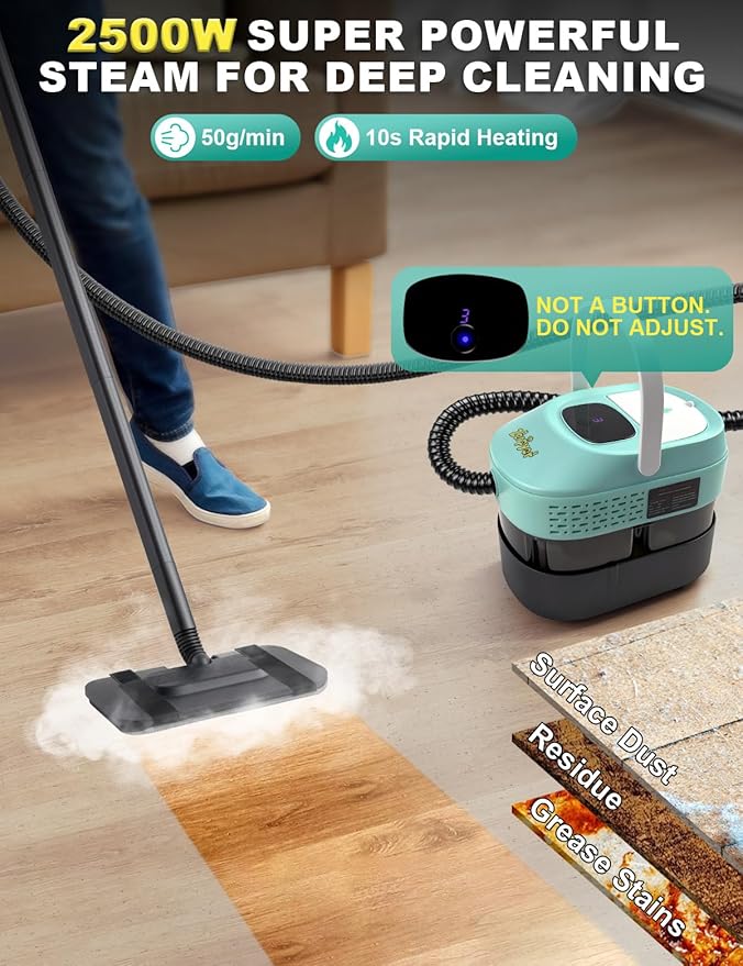 Steam Mop, 19 in 1 Detachable Steam Cleaner, 54OZ Tank, 10S Heat-up, Pressurized Deep Cleaning Steamer, 3-Level Temp & 221°F for Floors, Carpets, Tiles, BBQ grill, Car, Window (MINT GREEN)