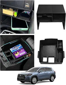 Karltys 2PCS Center Console Organizer Tray for Toyota Corolla Cross 2022-2025 L/Hybrid S, Armrest Storage Box & Middle C