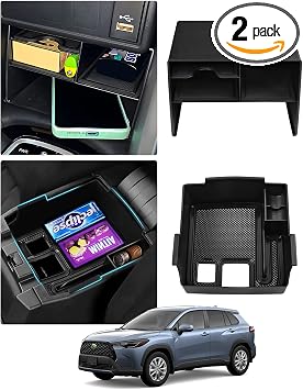 Karltys 2PCS Center Console Organizer Tray for Toyota Corolla Cross 2022-2025 L/Hybrid S, Armrest Storage Box & Middle C