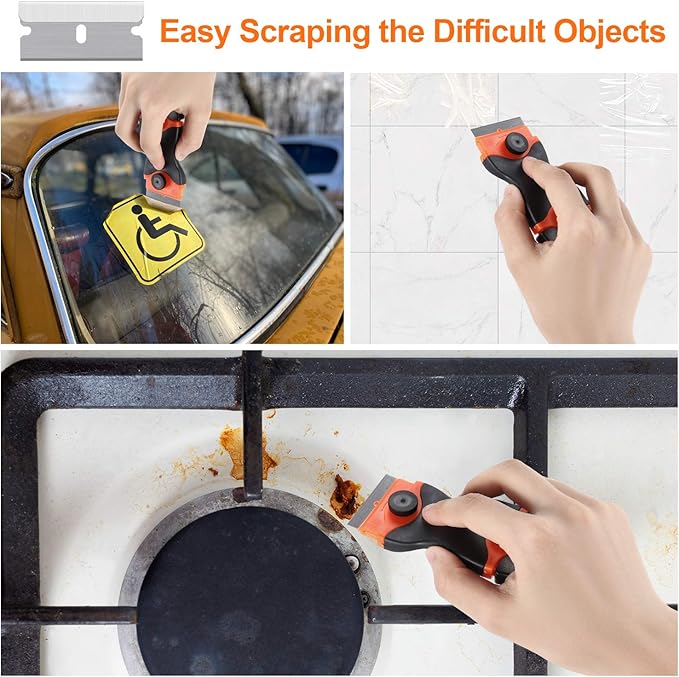 2PACK Razor Blade Scraper, 2-in-1 Scraper Tool with 12Pcs Plastic Blades and 7Pcs Metal Blades, Multi-Purpose Cleaning Razor Scraper for Decals, Stickers, Labels, Caulk, Adhesive, Paint Removal