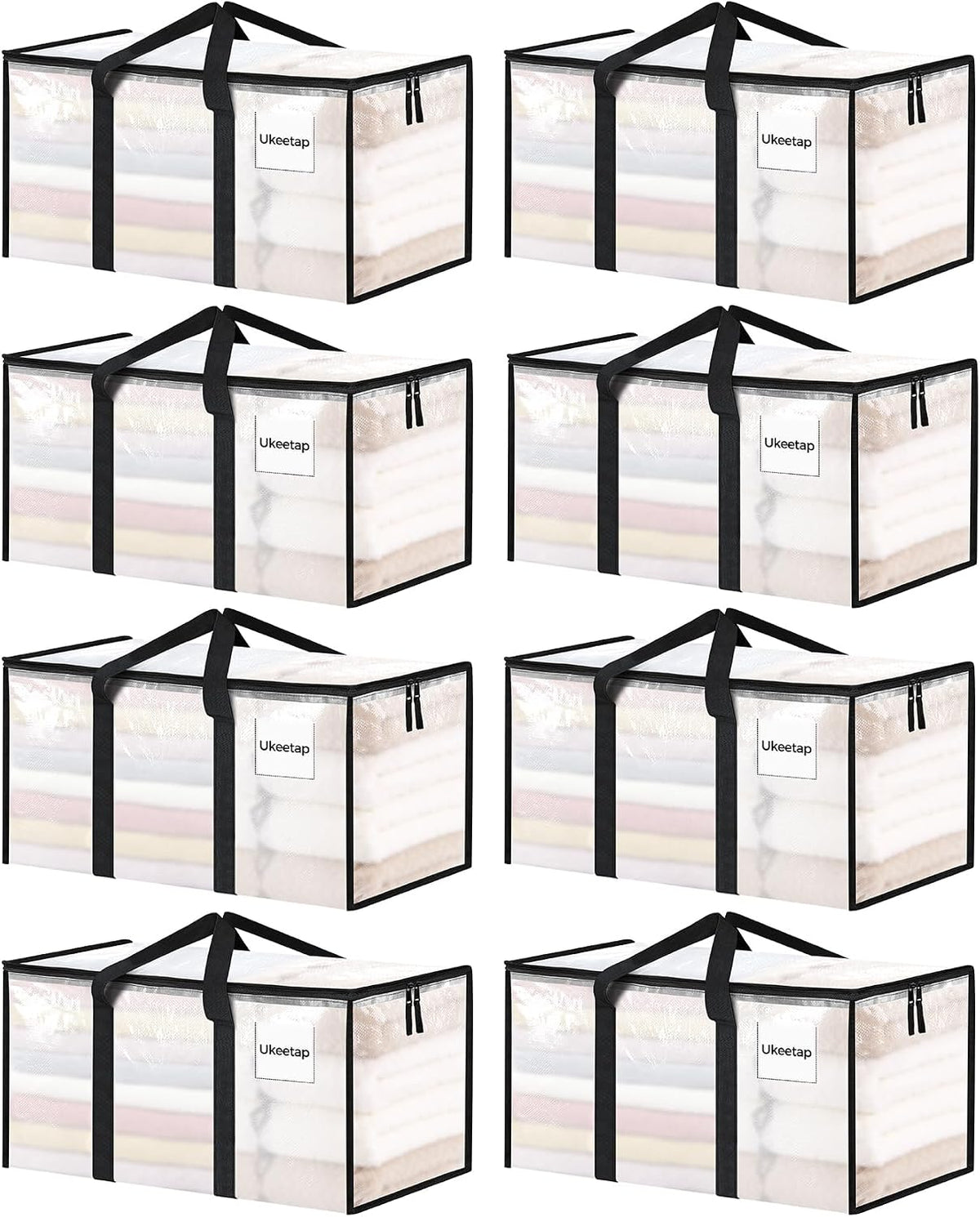 8 Pack Extra Large Clothes Storage Bins with Lids, Clear
