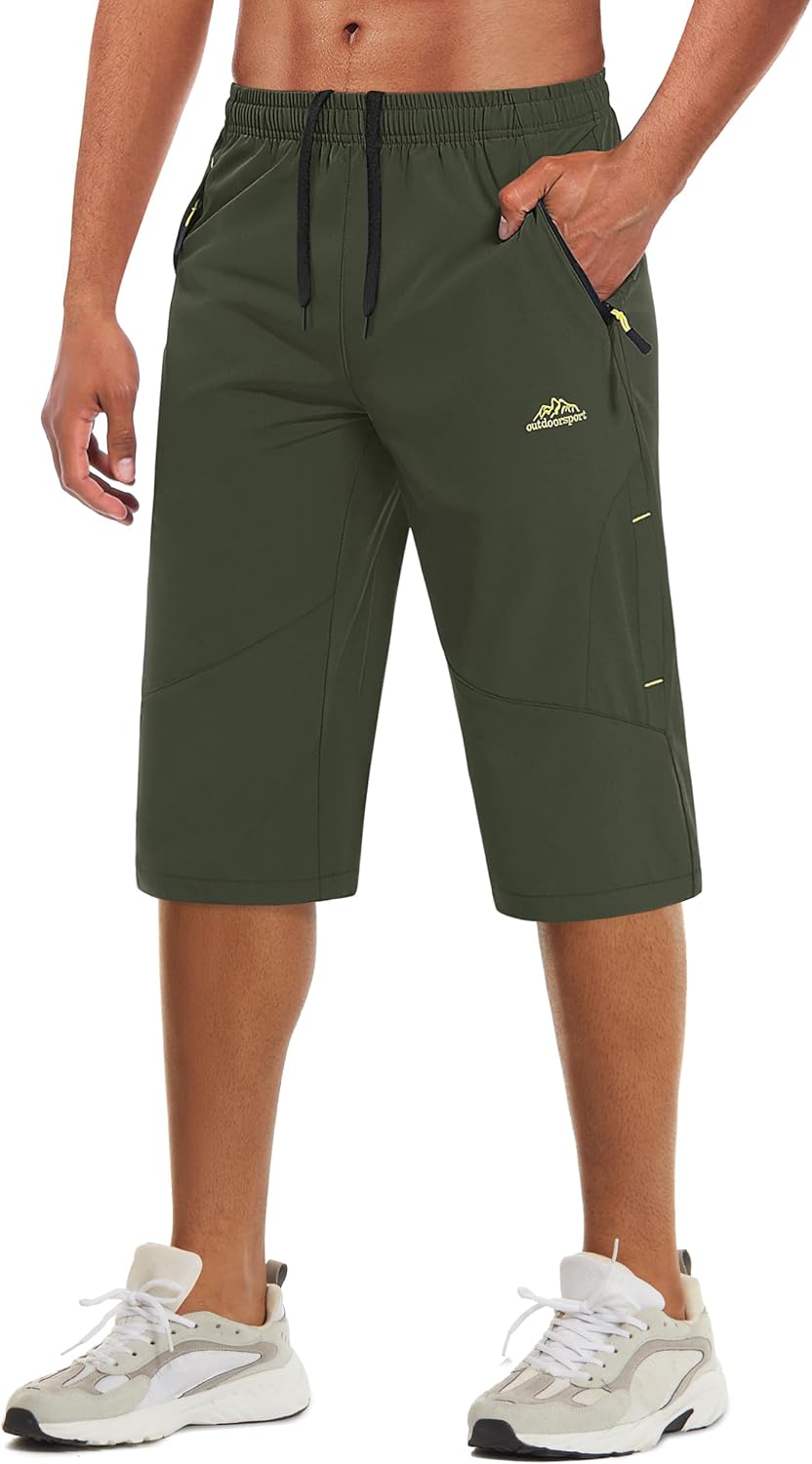 Men's Capri Shorts Quick Dry Below Knee 3/4 Capri Pants with Zipper Pockets for Workout Running Training Summer