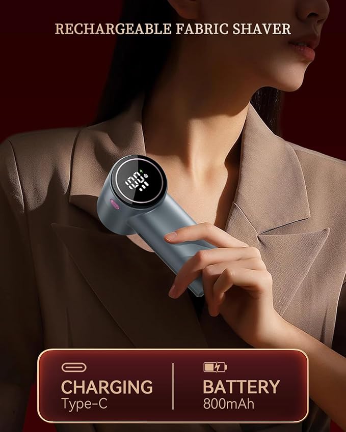 Fabric Shaver, Rechargeable Lint Shaver with Digital Display, 3-Speeds Sweater Shaver with 6-Leaf Blades, Electric Portable Lint Remover to Remove Pilling for Clothes, Furniture, Couch, Blanket