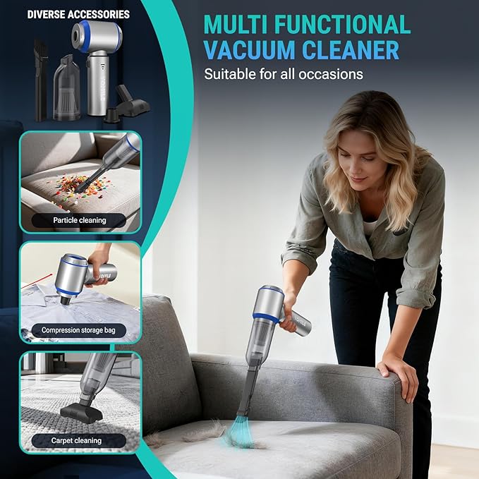 Yomile Mini Vacuum Cleaner, 2 in 1 27000PA Brushless Car Vacuum &250000RPM Air Duster 9000mAh Battery Air Blower Wireless Handheld Vacuum for Car,Office and Home (27Kpa)