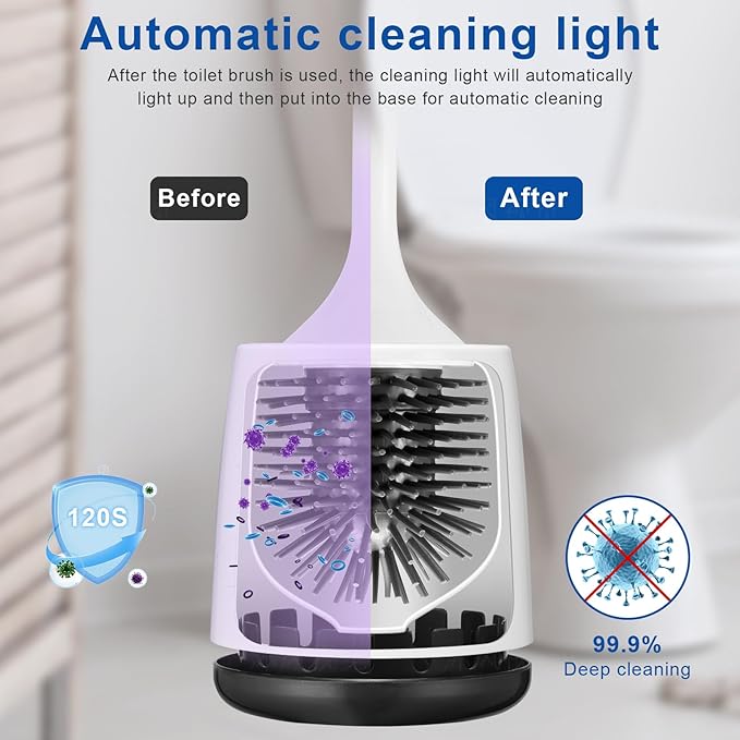 Electric Toilet Brush,Silicone Toilet Brush,Toilet Brush,Toilet Bowl Brush and Holder Set with Ventilated Holder，with 1 Crevice Cleaning Brushes
