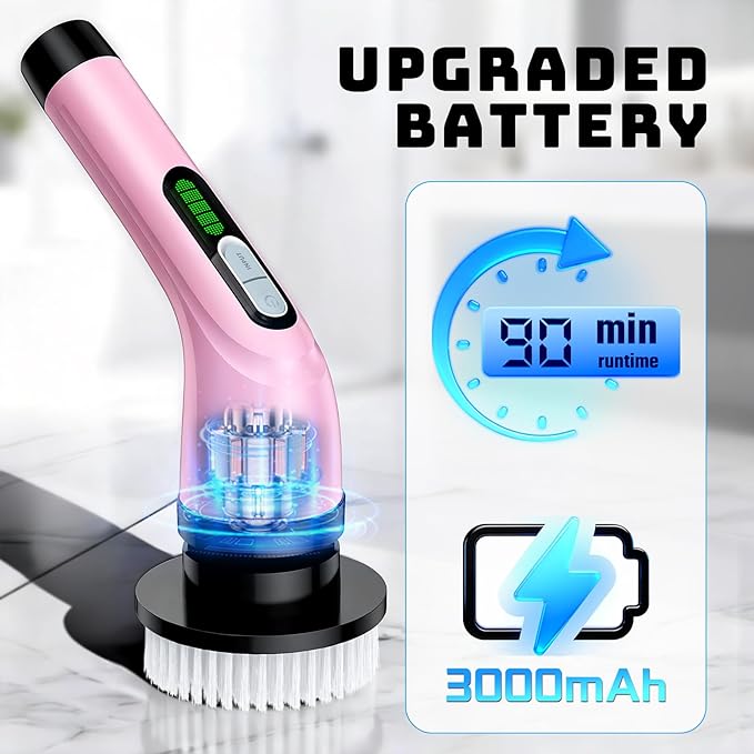 Highyes Electric Spin Scrubber for Cleaning Bathroom: Cordless Power Shower Scrubber - Electric Cleaning Brush for Tile Tub - Pink