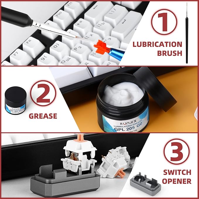 RUNJRX 36 Switches Acrylic Lube Station for Keyboard Switch,GPL 205G0 0.53oz/15g, Switch Opener for MX Cherry Akko Panda Kailh Switch Tester,Switch Lube Kit for Gaming Keyboard