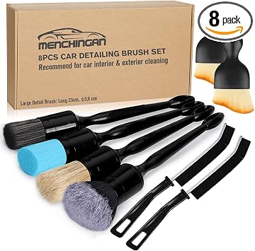 Car Detailing Brushes Set, 8-Piece Auto Detail Cleaning Brush Tool Kit in Soft/Middle/Hard, Crevice Brush, Dust Brush fo