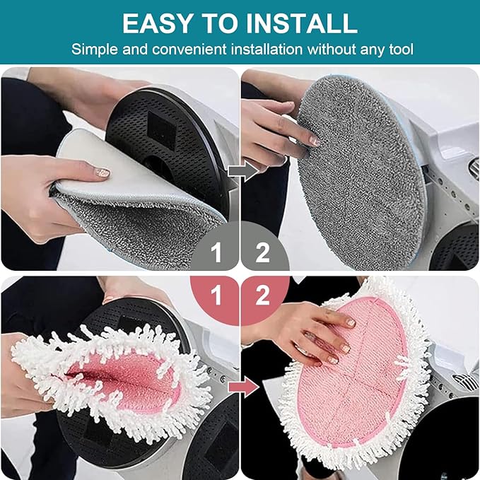 Spin Cordless Electric Mop Pads: 6.5/6.3/6 inch steam/electric mop Pads Replacement for alfabot/vmai/teko/eous/vm6/devoac/kactor/redkey/gobot mop - Round Velcro Scrubber Pads for floor cleaning 8 Pack