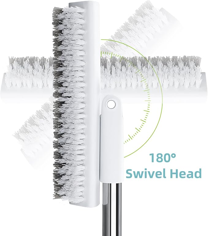 MOPALL Floor Scrub Brush with Long Handle 55", Dual-Sided Stiff Bristle Grout Brush with 180° Rotatable V-Shape Head, Heavy Duty Shower Cleaning for Bathroom Tile, Patio, Deck, Garage, Pool & Corner