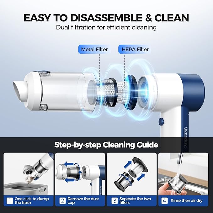 Car Vacuum Cleaner Cordless, 4 in 1 Portable Vacuum Cleaner 16000PA High Power Air Duster & Air Blower & Pump, Rechargeable Handheld Vacuum with Brushless Motor, Multi-Nozzles for Car, Home, Office