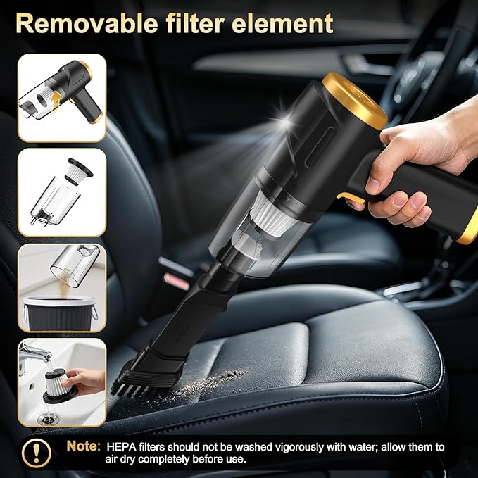 ONYXROSE Car Handheld Mini Vacuum Cleaner, Cordless Portable with 90W Motor, HEPA Filter, USB-C Charging, Blow Function & Multi-Attachments, 1.1Lbs Lightweight for Car Interior Cleaning