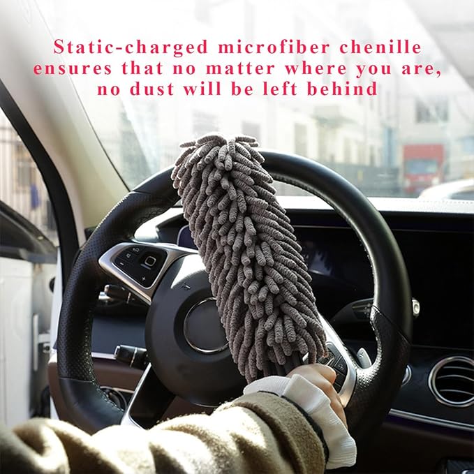 Car Dusting Brush, Portable Microfiber Scratch-Free Vehicle Duster with Soft Grip Handle, Multifunctional Large Dash Cleaner for Car/Truck/SUV, Universal Car Accessories