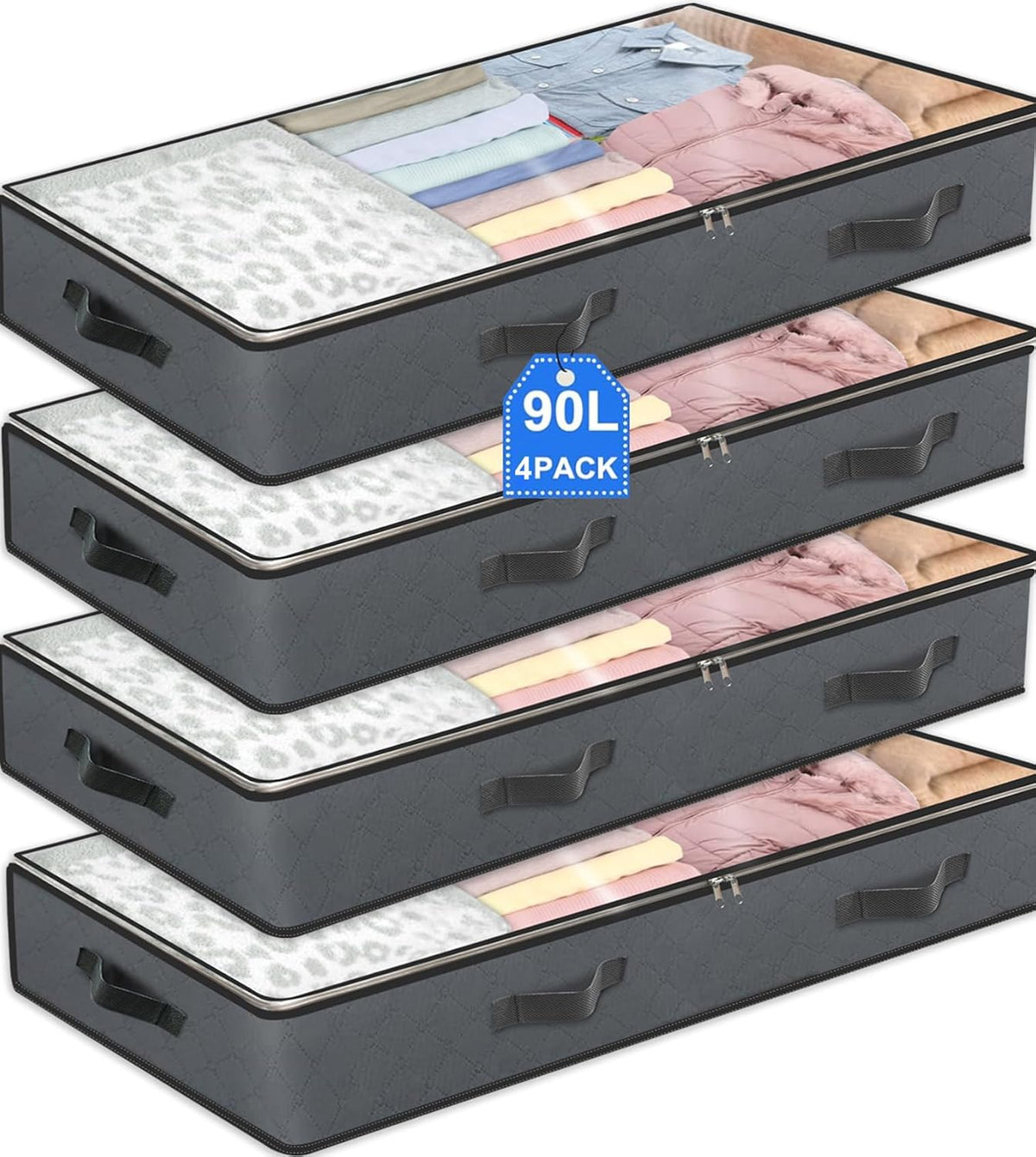 4 Pack Under Bed Storage, 95L Foldable Closet Containers Organizers