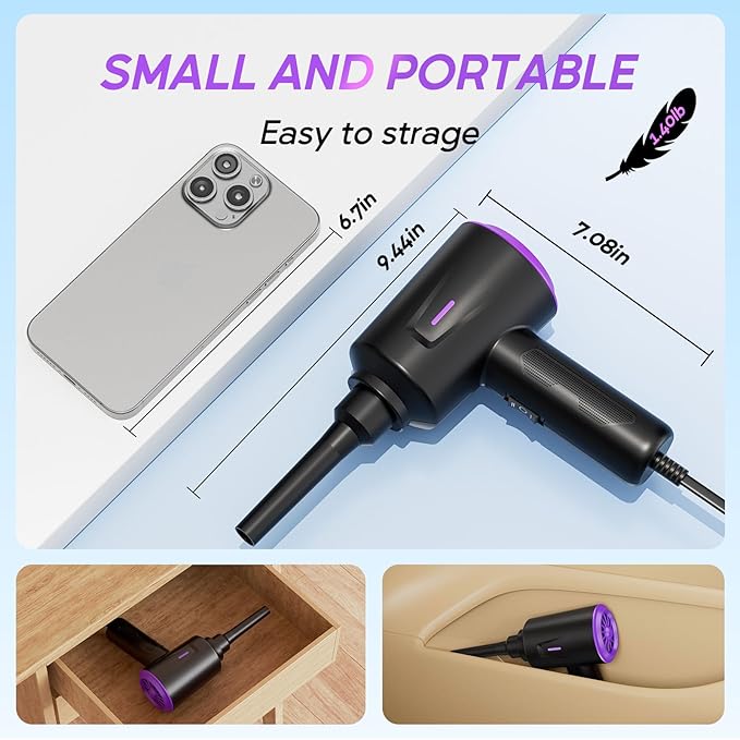 Electric Air Duster - Air Blower - Multi-Use Compressed Air Duster for Keyboard- Computer and PC - 5.74 oz Powerful Motor