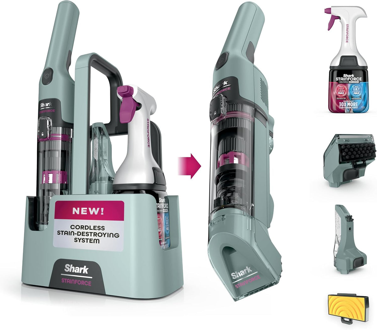 Shark StainForce Cordless Stain, Odor & Urine Remover, 2 Tools, Caddy HX101