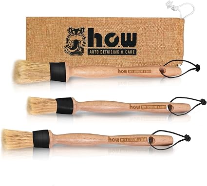H.O.W Detailing Brush Set Ultra Soft Boars Hair Detailing Brushes 3 Pack, Detail Automotive Interior or Exterior, get Pr