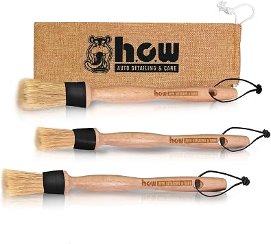 H.O.W Detailing Brush Set Ultra Soft Boars Hair Detailing Brushes 3 Pack, Detail Automotive Interior or Exterior, get Pr