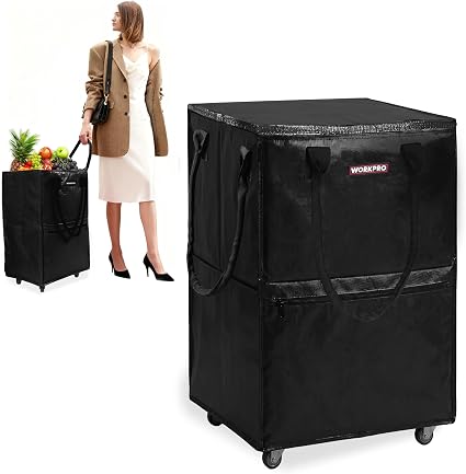 WORKPRO Medium Rolling Grocery Bag, 18-Gallon Shopping Tote with 4 Wheels