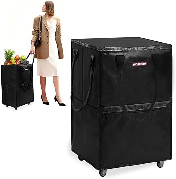 WORKPRO Medium Rolling Grocery Bag, 18-Gallon Shopping Tote with 4 Wheels