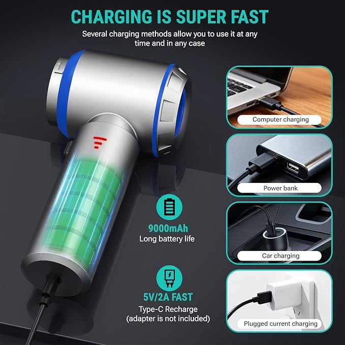 Yomile Mini Vacuum Cleaner, 2 in 1 27000PA Brushless Car Vacuum &250000RPM Air Duster 9000mAh Battery Air Blower Wireless Handheld Vacuum for Car,Office and Home (27Kpa)