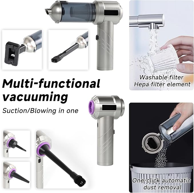 car Vacuum Portable Cordless, 18000PA Brushless Motor Hand Held Vacuum,Air Duster, 120W High Power Mini Vacuum Cleaner Foldable with LED Screen for Home, Car, Office, Pet