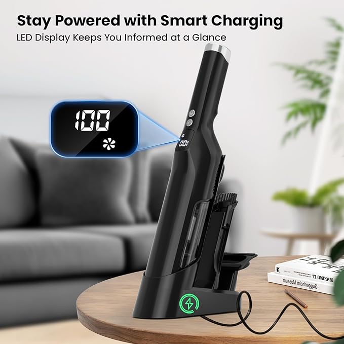 Sweepcent Handheld Vacuum Cordless, 24Kpa Car Vacuum with Brushless Motor, Charging Dock, Rechargeable, 1.5lbs Portable Handheld Vacuum with 2-Speed for Home/Car/Pet, Black