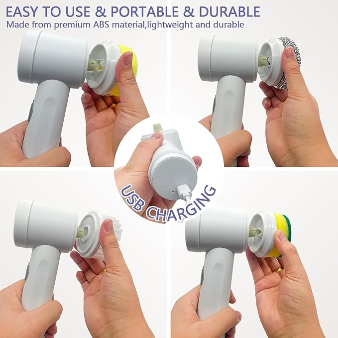 Electric Spin Scrubber - Shower Scrubber,Bathroom Scrubber Electric,for Cleaning Tub, Floor, Tile, Window, Sink, Kitchen Cleaning with 6 Electric Cleaning Brush Head (6)