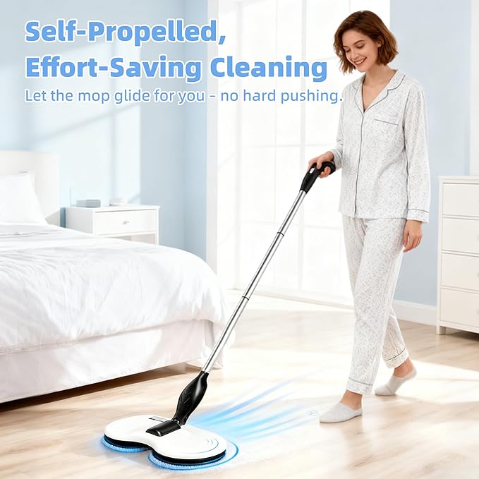 Electric Mop for Floor Cleaning, As Seen On TV, Cordless Spin Mopper Motorised Electric Mops for Hardwood Tile Laminate Floor Daily Light Cleaning (No Water Tank)