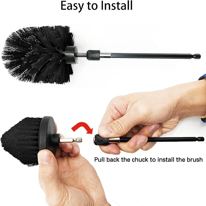 8 Pack Drill Brush Attachment Set, 1/4in Power Scrubber Brush + Extend Long Rod, Brush Drill Attachment, Power Cleaning Scrub Brush for Bathroom, Tub, Tile, Corner, Floor（Black）