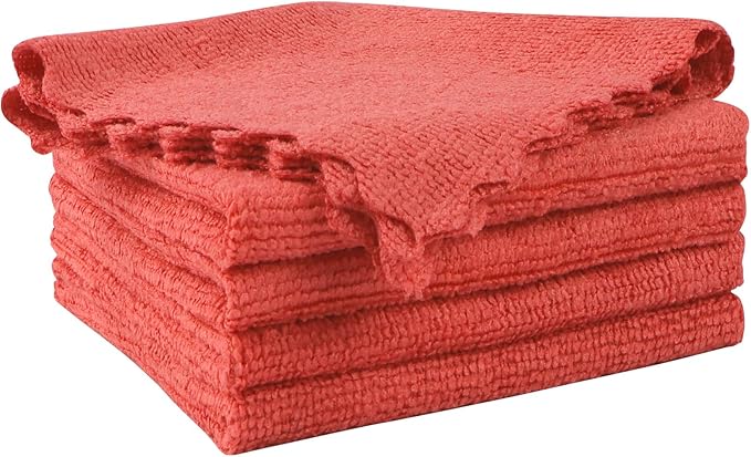 Orighty Microfiber Cleaning Cloth, 5 Pack Highly Absorbent Cleaning Rags, Household Cleaning Supplies, Reusable Lint Free Cloths Microfiber Rag for House, Kitchen, Car Care, 12x11 inch, Red