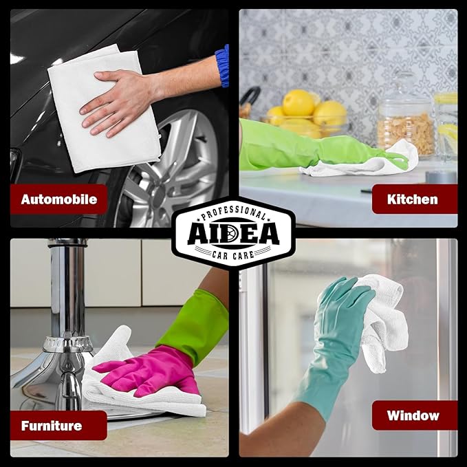 AIDEA Microfiber Cleaning Cloth White, 400PK, Microfiber Towels for Cars, Shop Towels Cleaning Rags, Premium Wash Cloths, Absorbent Towel for SUVs, House, Kitchen, Commercial, Cleaning Supplies 12×12"