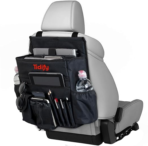 Tidify Back Seat Car Organizer with Dedicated Tablet and Laptop Storage Stabilizing Side Straps Soft Adjustable Shoulder