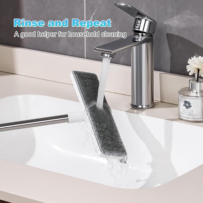 IMHO Mesh Screen Cleaner, Glass Wiper, Dust Paper Clip，3 in 1 Wet and Dry Screen Cleaner with Long Handle Wiper for Shower, Glass, Floor, Tile Walls, Car Windshield, White