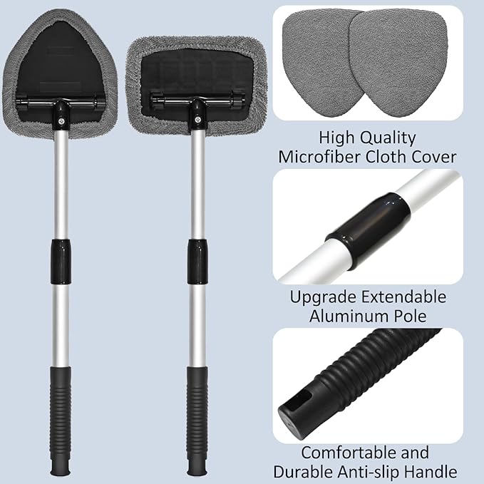 Beieverluck 20 Pieces Windshield Cleaner Tool, Inside Car Windshield Cleaning Tool with 12 Microfiber Pads, 4 Spray Bottle, and Extendable Handles Car Window Cleaning Tool Kit, Gray